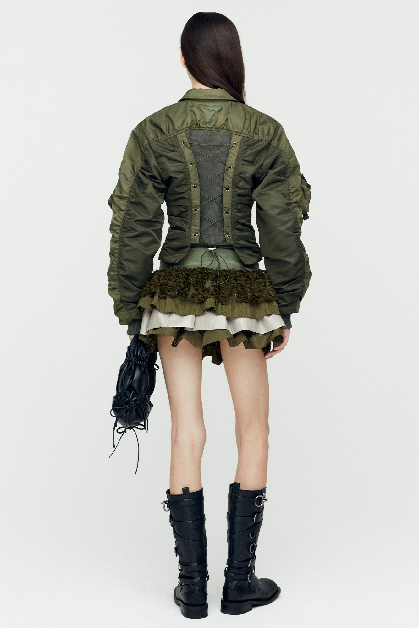 VITALINA LACE-UP BOMBER JACKET awa652w (KHAKI)