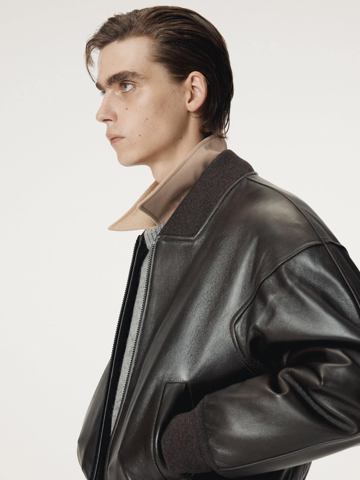 VINTAGE EFFECT LEATHER BOMBER (VINTAGE BROWN)