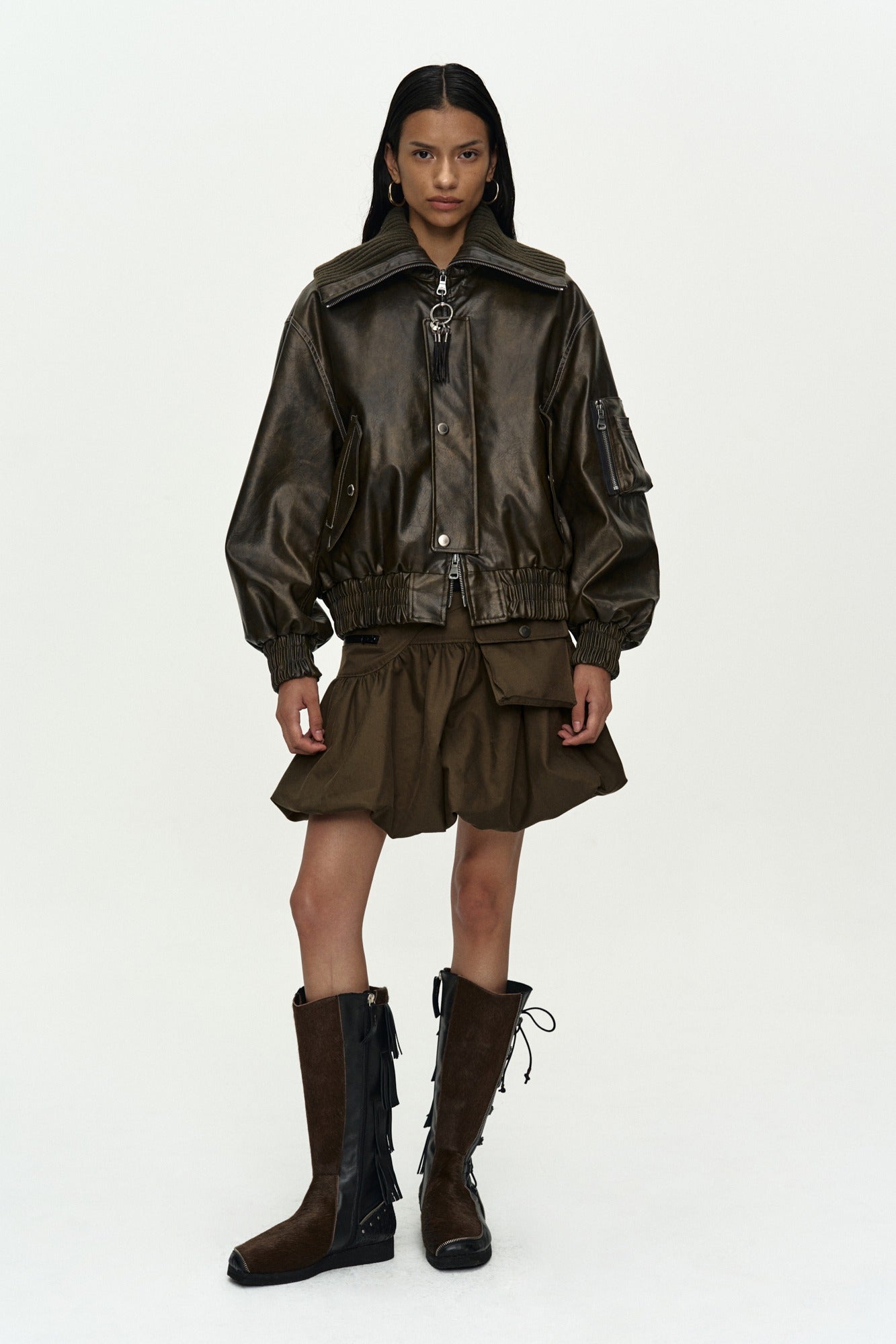 KNIT-COLLAR MA-1 BOMBER JACKET awa756w (KHAKI)