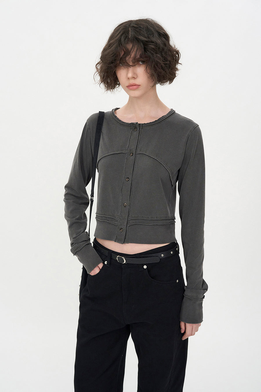 Slim Cutoff Cardigan CHARCOAL