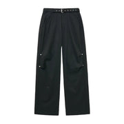 Belted Stripe Pants BLACK
