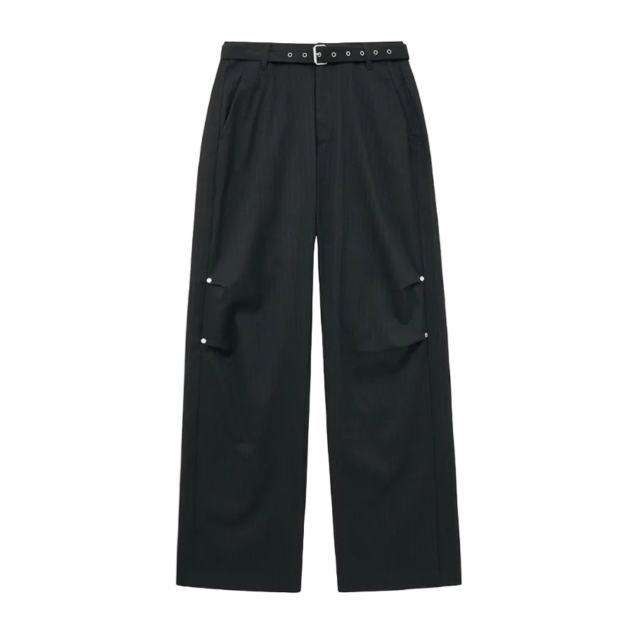 Belted Stripe Pants BLACK