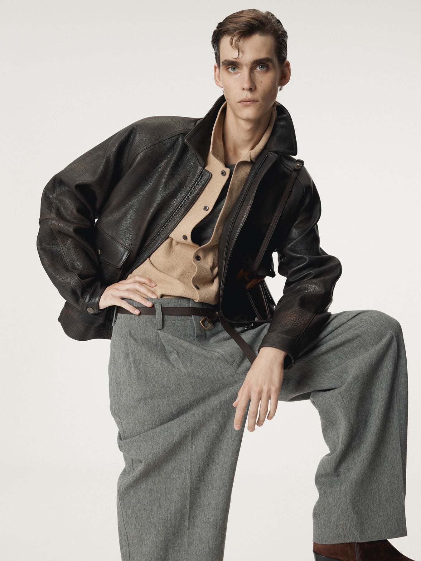 MENS OVERSIZED SHEARING LEATHER JUMPER (VINTAGE BROWN)