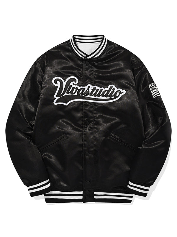 KIRSH X VIVASTUDIO REVERSIBLE NYLON VARSITY JACKET [BLACK]