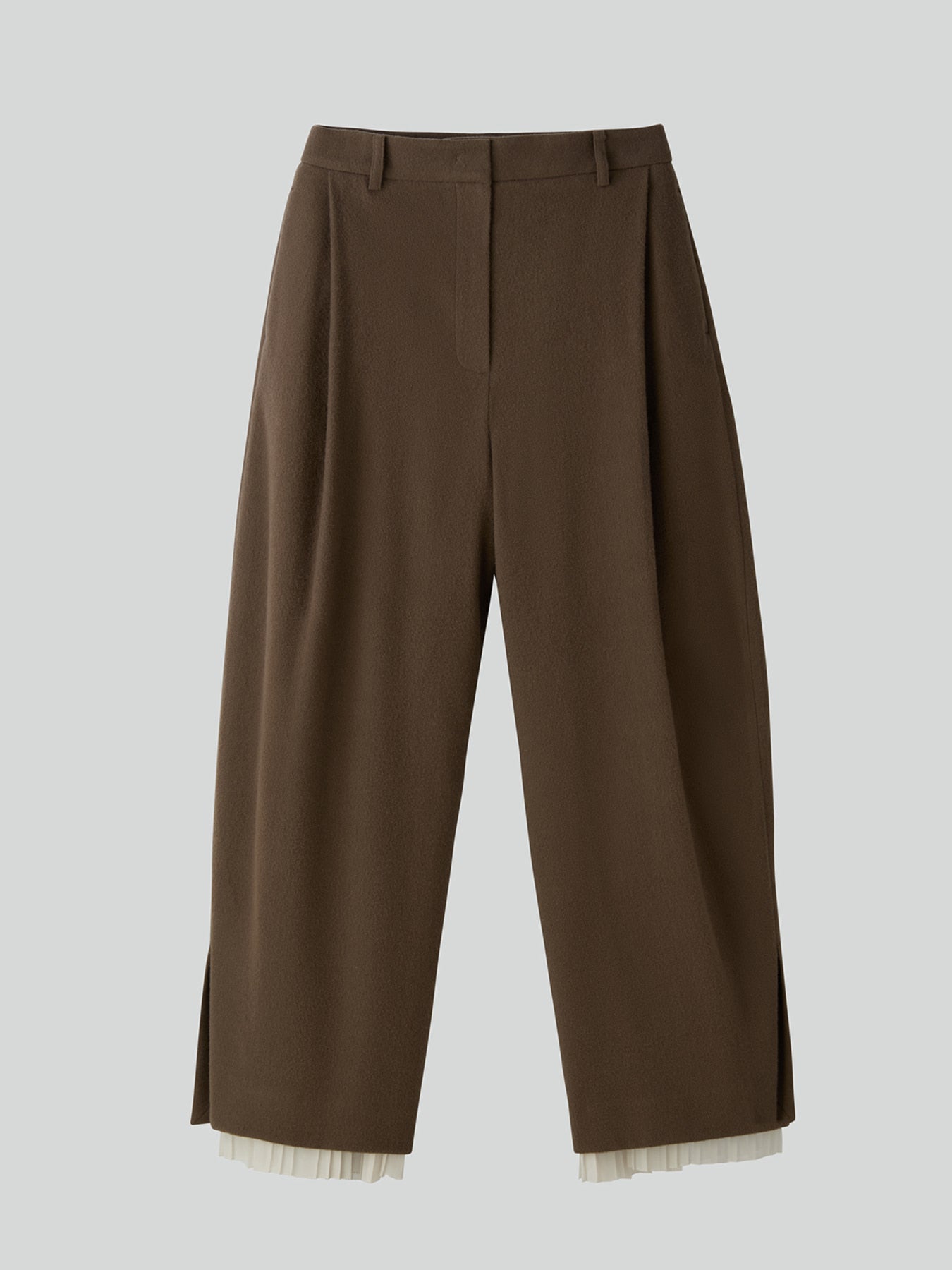 PLEATS LAYERED WOOL PANTS (GREYISH KHAKI)