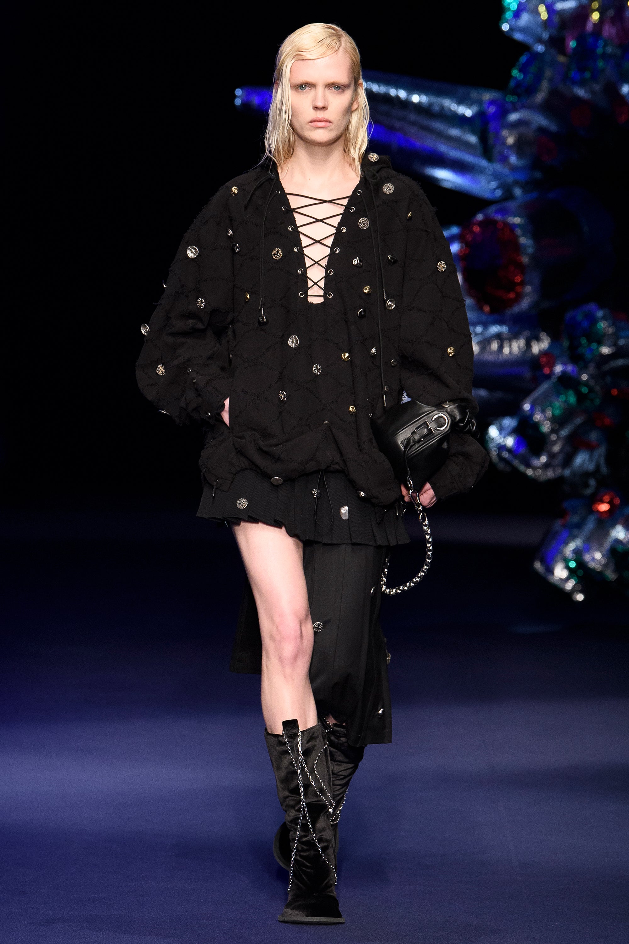 LACE-UP ANORAK HOODIE atb1141m(BLACK)