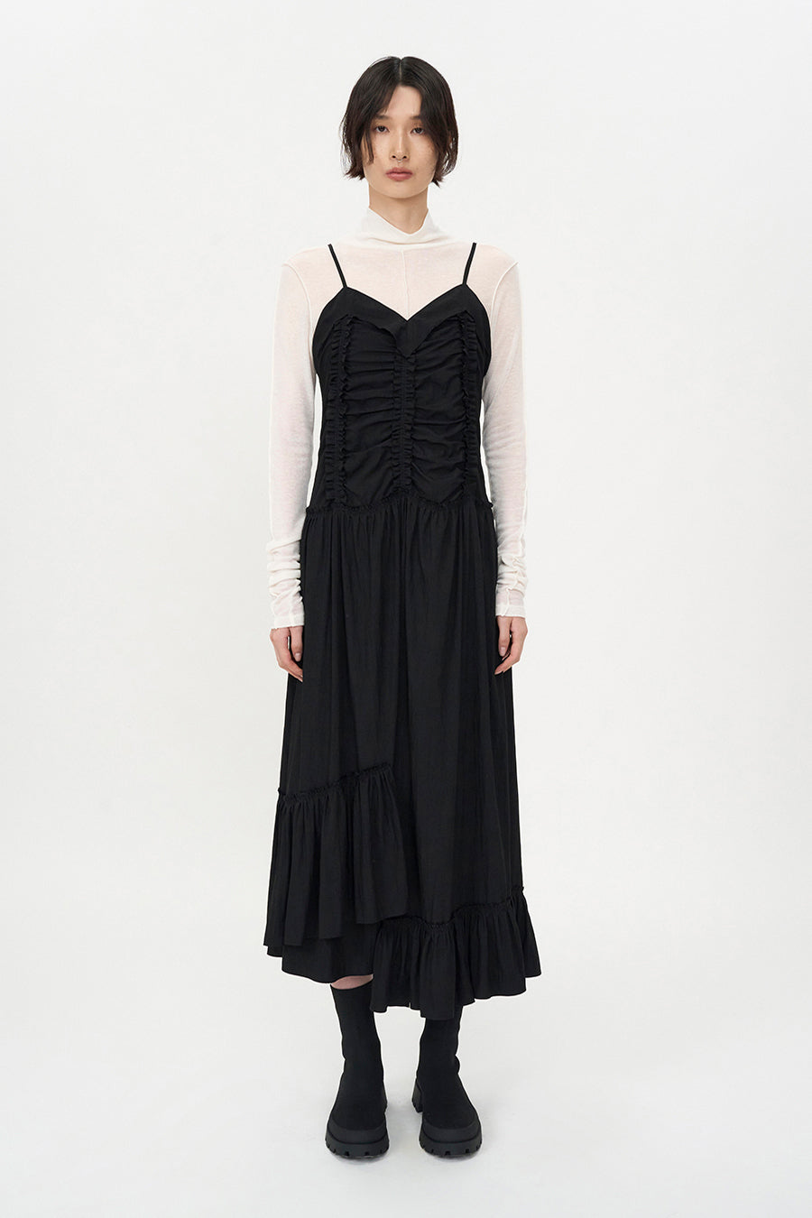 Vintage Frill Maxi Dress BLACK