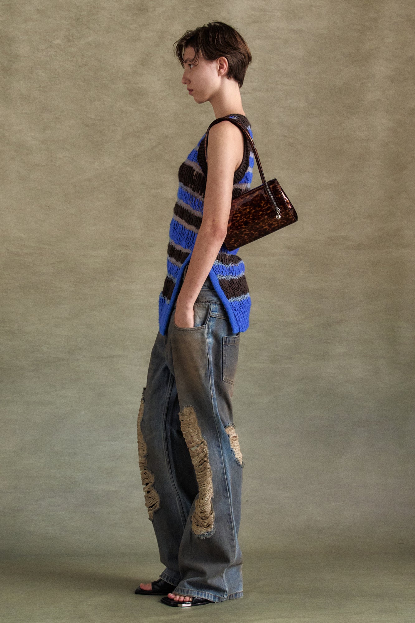 VINTAGE SPRAY DOUBLE WAIST JEANS apa832u (DUSTY BLUE)