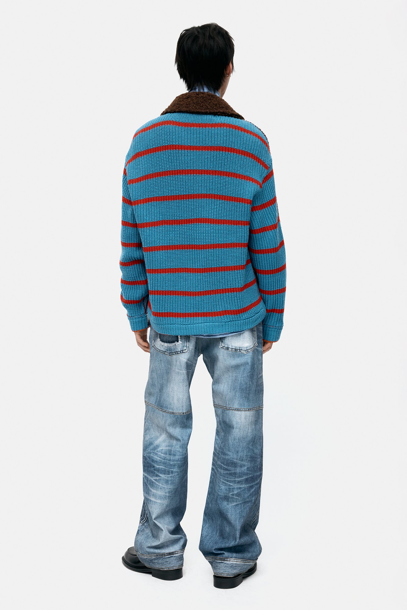 ARGYLE & STRIPE HALF ZIP-UP CARDIGAN atb1376m (MULTI)