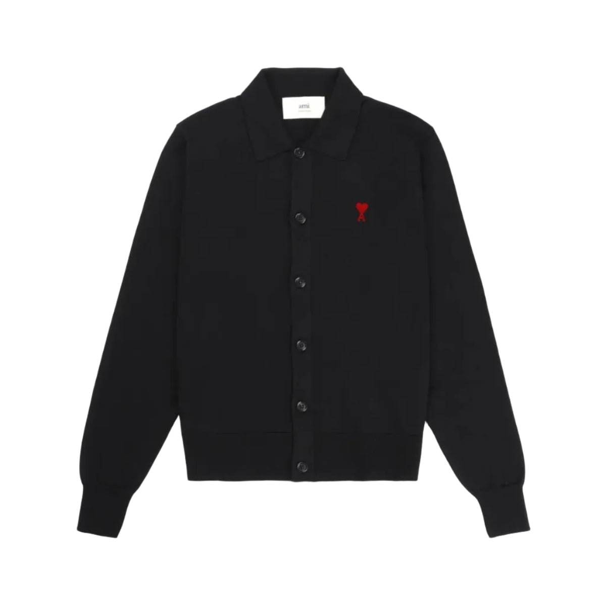 Red Heart Logo Collared Cardigan - Black