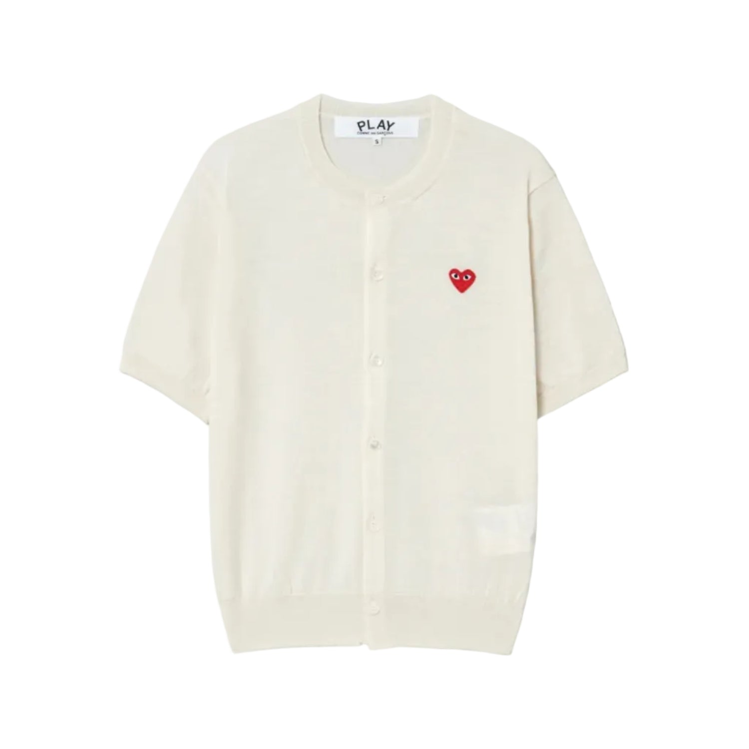 PLAY COMME DES GARCONS (Unisex) Red Heart Wappen Short Sleeve Cardigan-White