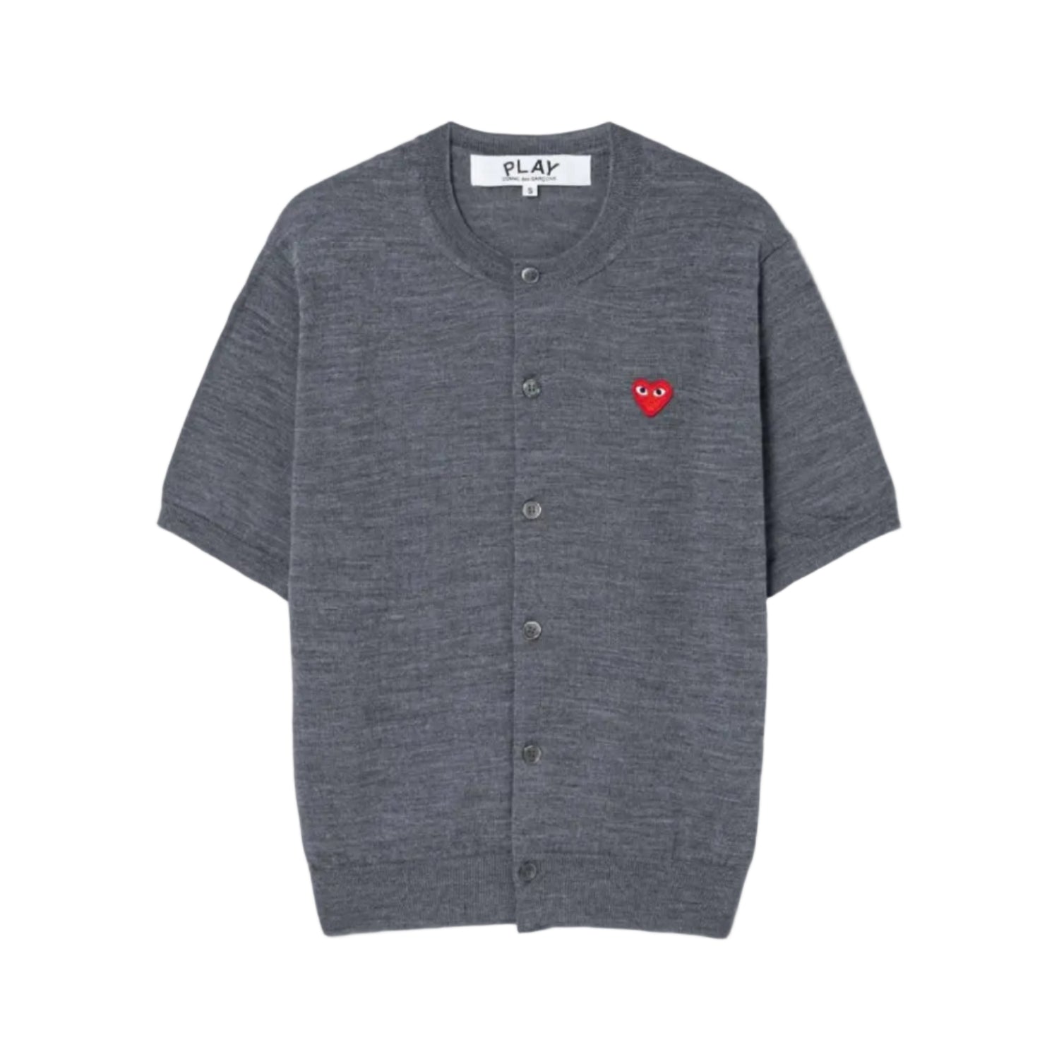 PLAY COMME DES GARCONS (Unisex) Red Heart Wappen Short Sleeve Cardigan - Grey