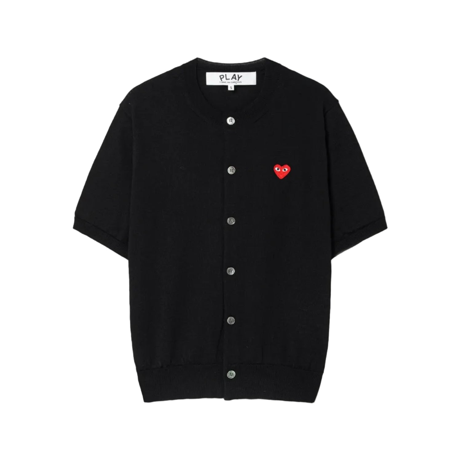 PLAY COMME DES GARCONS (Unisex) Red Heart Wappen Short Sleeve Cardigan-Black