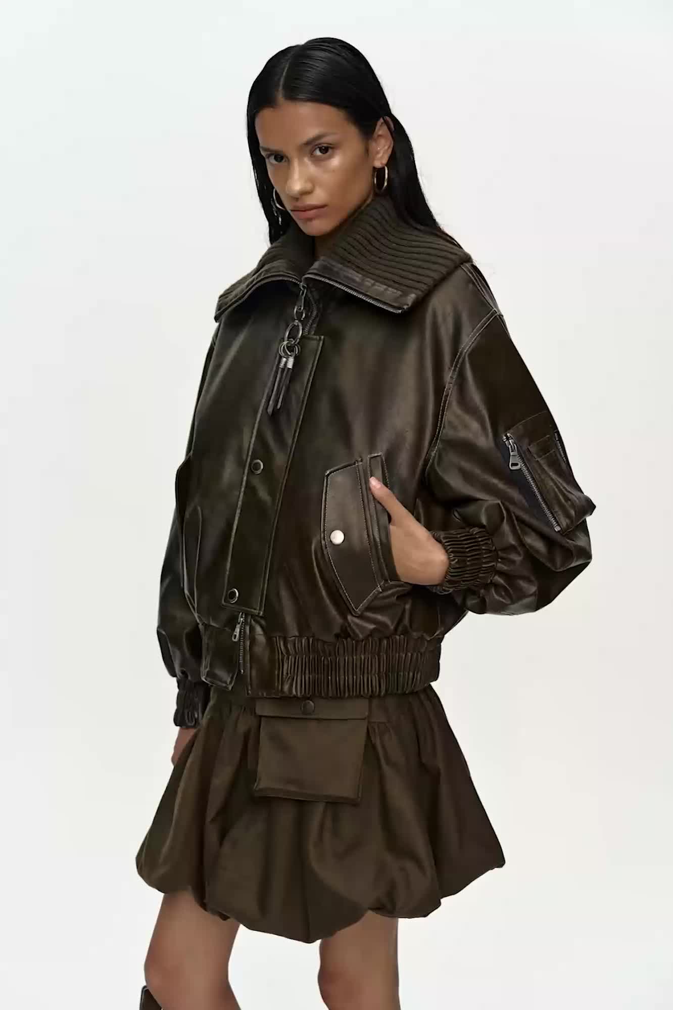 KNIT-COLLAR MA-1 BOMBER JACKET awa756w (KHAKI)