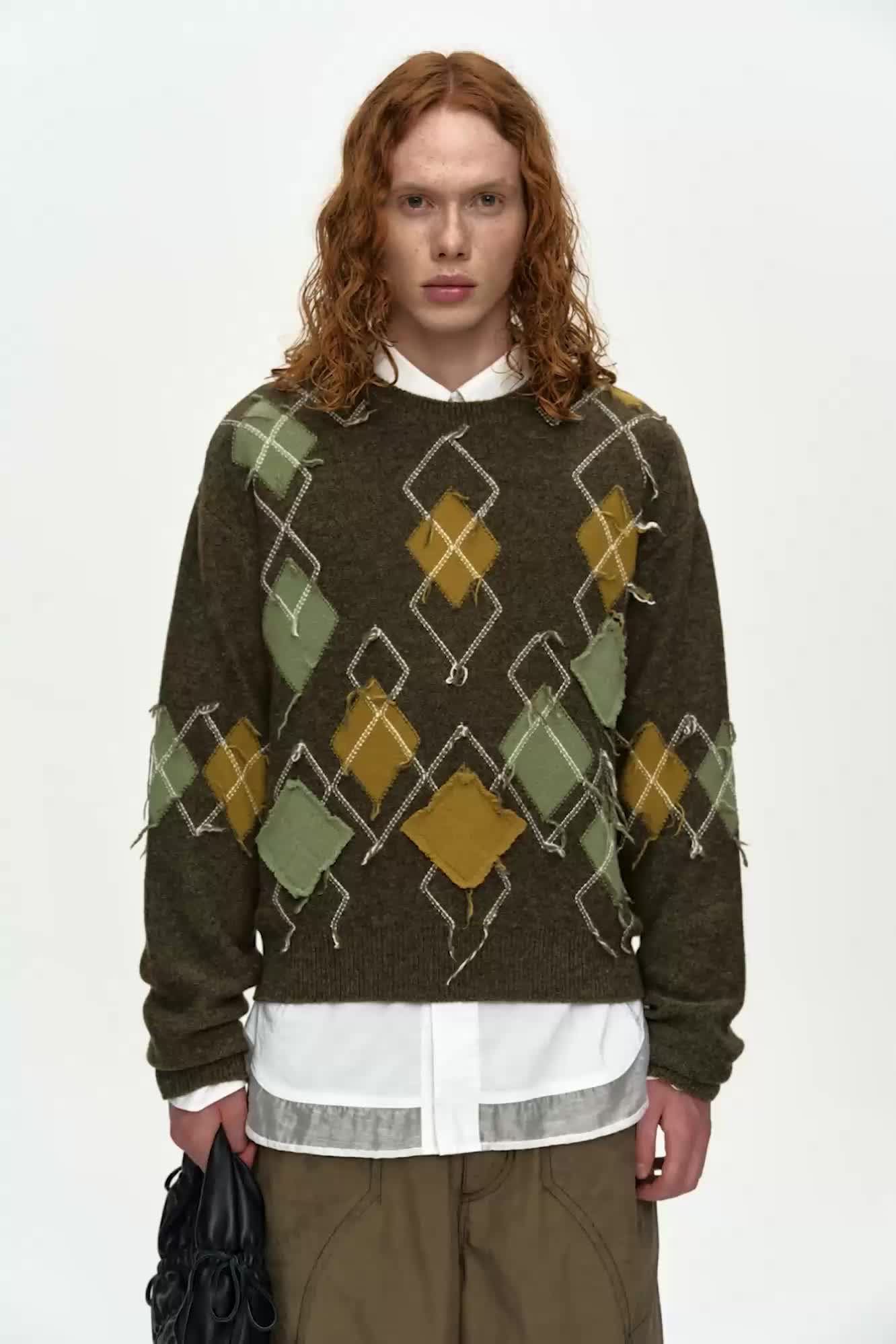 TOM ARGYLE CREW-NECK SWEATER atb1415m (KHAKI)