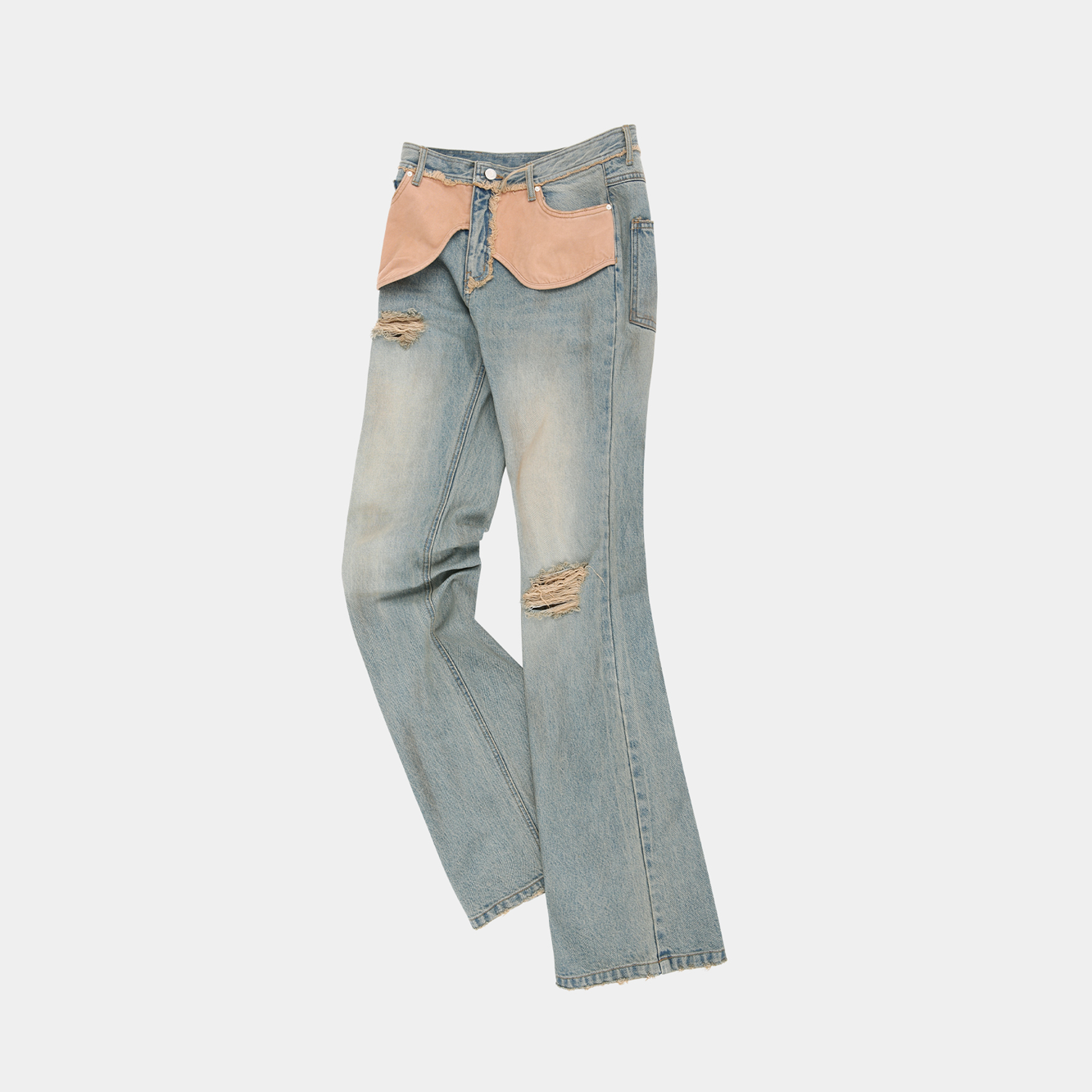 DECONSTRUCTED DIRTY WASH BOOTCUT JEANS
